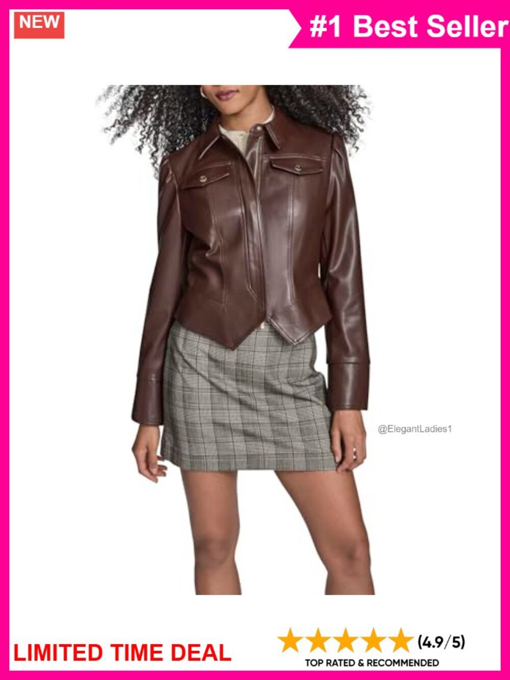 Faux Leather PU Moto Jacket Long Sleeve Zip Up Blazer
